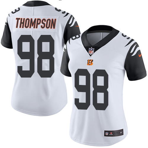 Women's Limited Brandon Thompson Nike Jersey White - #98 Rush NFL Cincinnati Bengals